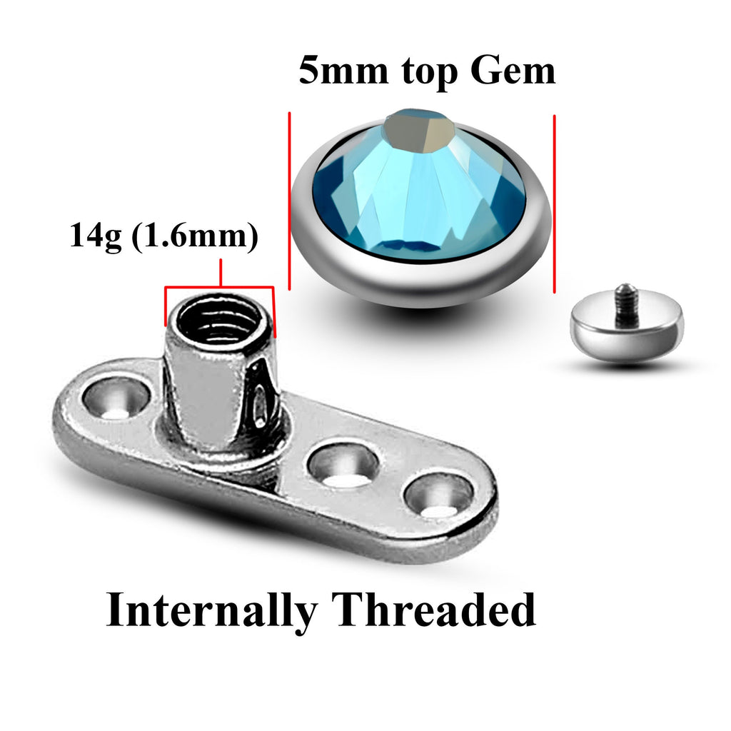 Titanium Dermal Piercing: 14g Pyramid Gem Micro Dermal Anchor