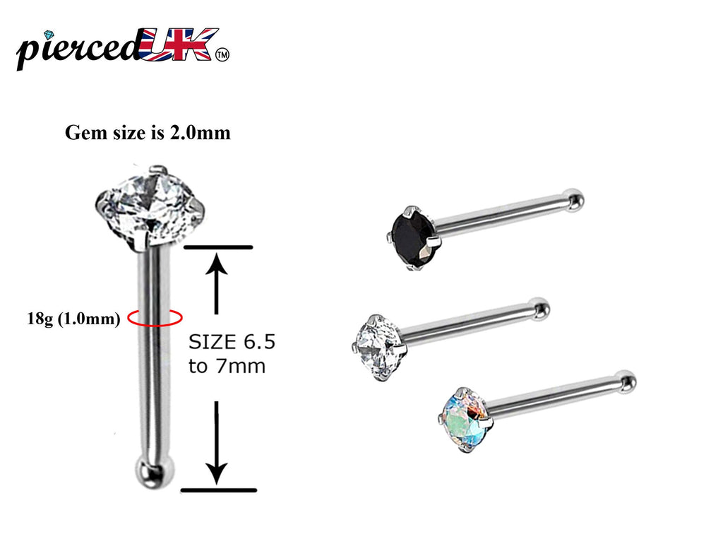 CZ Crystal Nose Bone Stud: 18g Surgical Steel Nose Pin