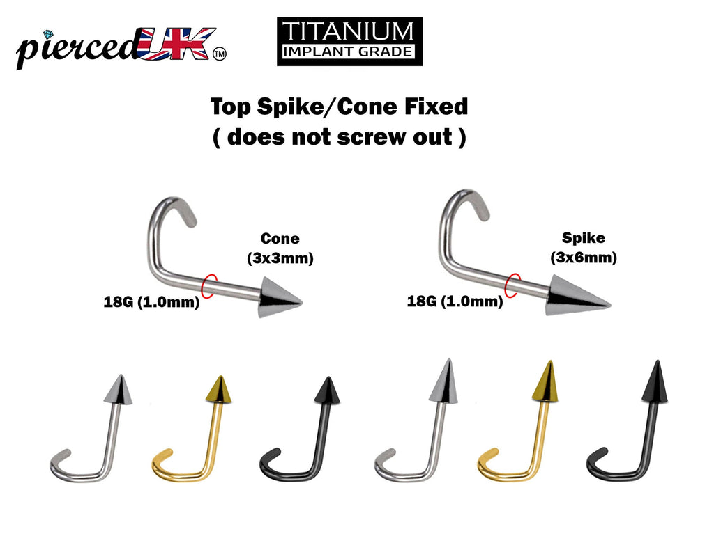 Cone Spike Nose Stud: 18G Titanium Nostril Screw