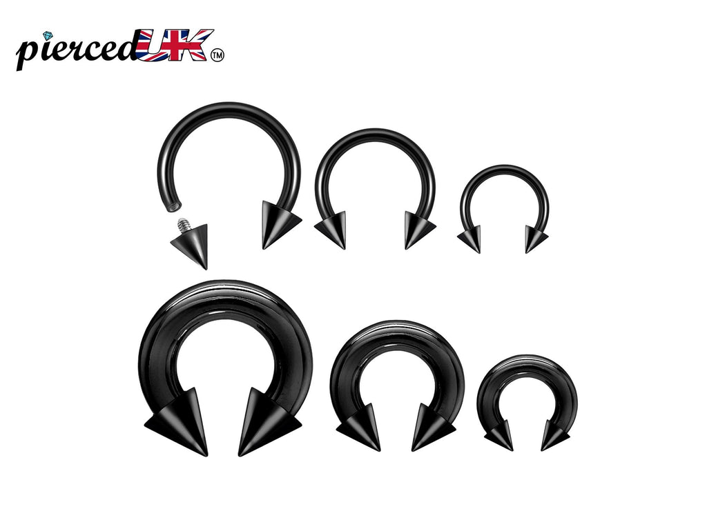 Black Spike Horseshoe Ring: Surgical Steel Septum Piercing (16G-00G)
