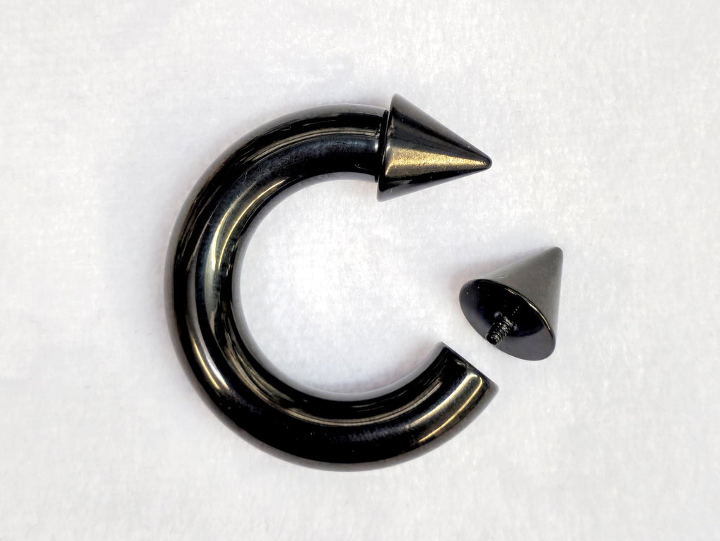 Black Spike Horseshoe Ring: Surgical Steel Septum Piercing (16G-00G)