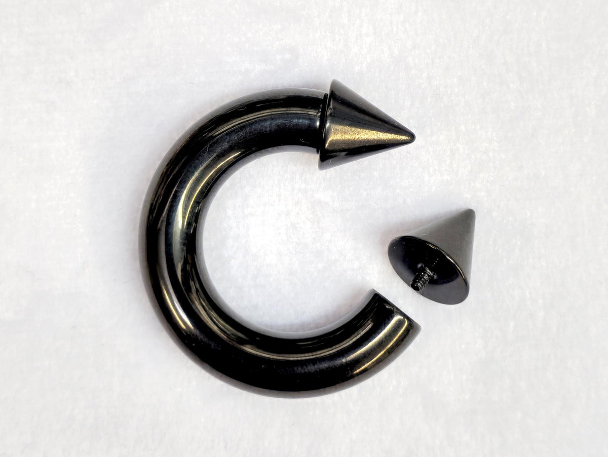 Black Spike Horseshoe Ring: Surgical Steel Septum Piercing (16G-00G)