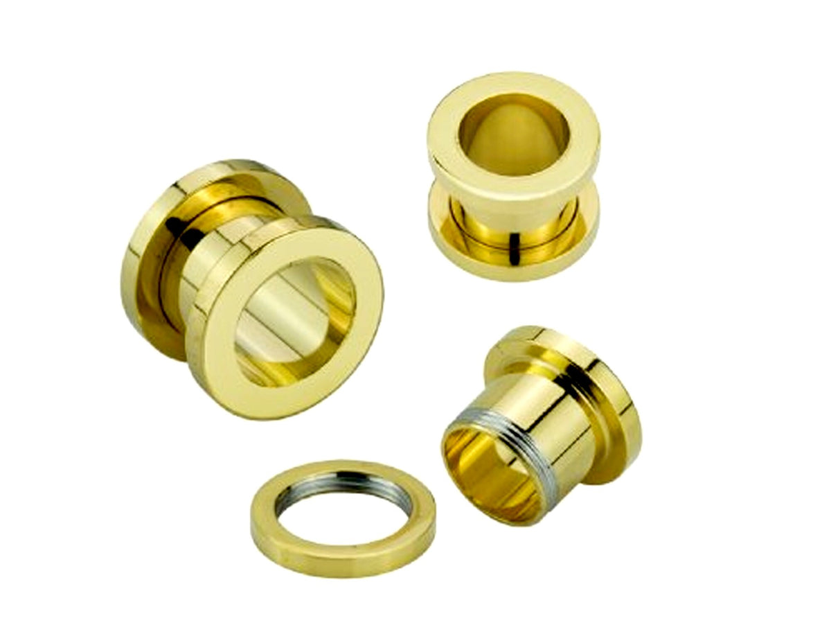 Gold Plated Titanium Ear Tunnel Plug: Threaded Gauges (00g to 12g)