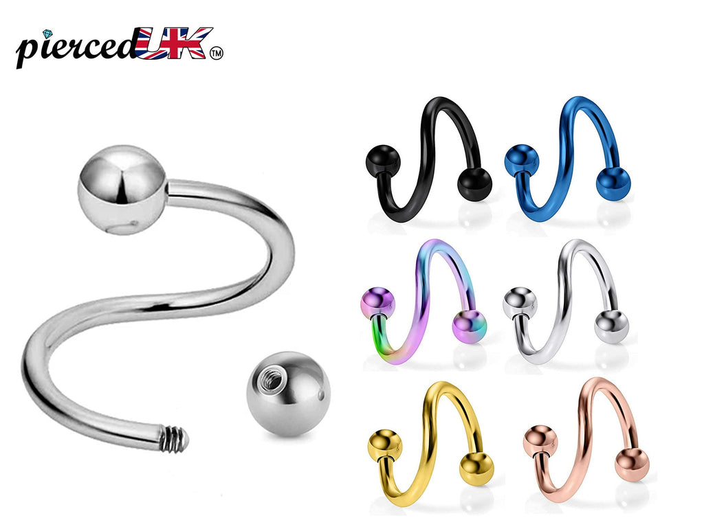 Spiral Barbell: 16g/14g Surgical Steel Eyebrow/Conch Piercing