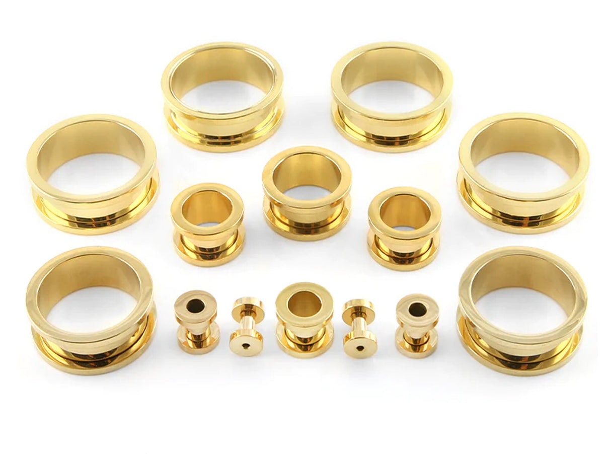 Gold Plated Titanium Ear Tunnel Plug: Threaded Gauges (00g to 12g)