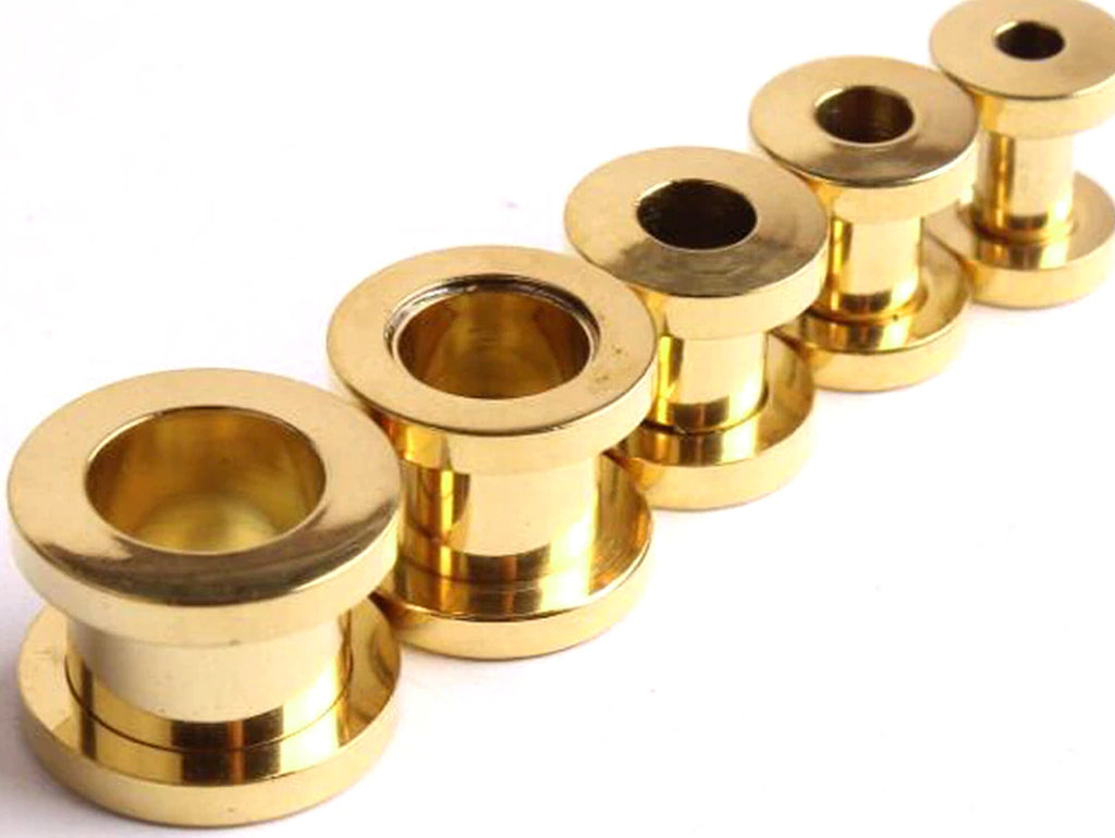 Gold Plated Titanium Ear Tunnel Plug: Threaded Gauges (00g to 12g)