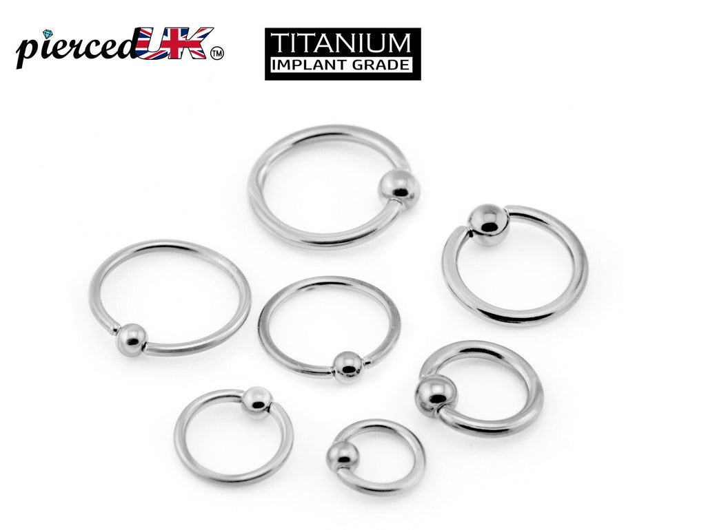 Titanium Captive Bead Ring: Ear, Septum, Lip, Nipple Piercing (18g-0g)