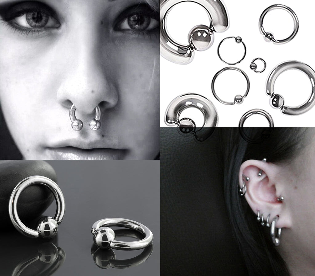 Titanium Captive Bead Ring: Ear, Septum, Lip, Nipple Piercing (18g-0g)