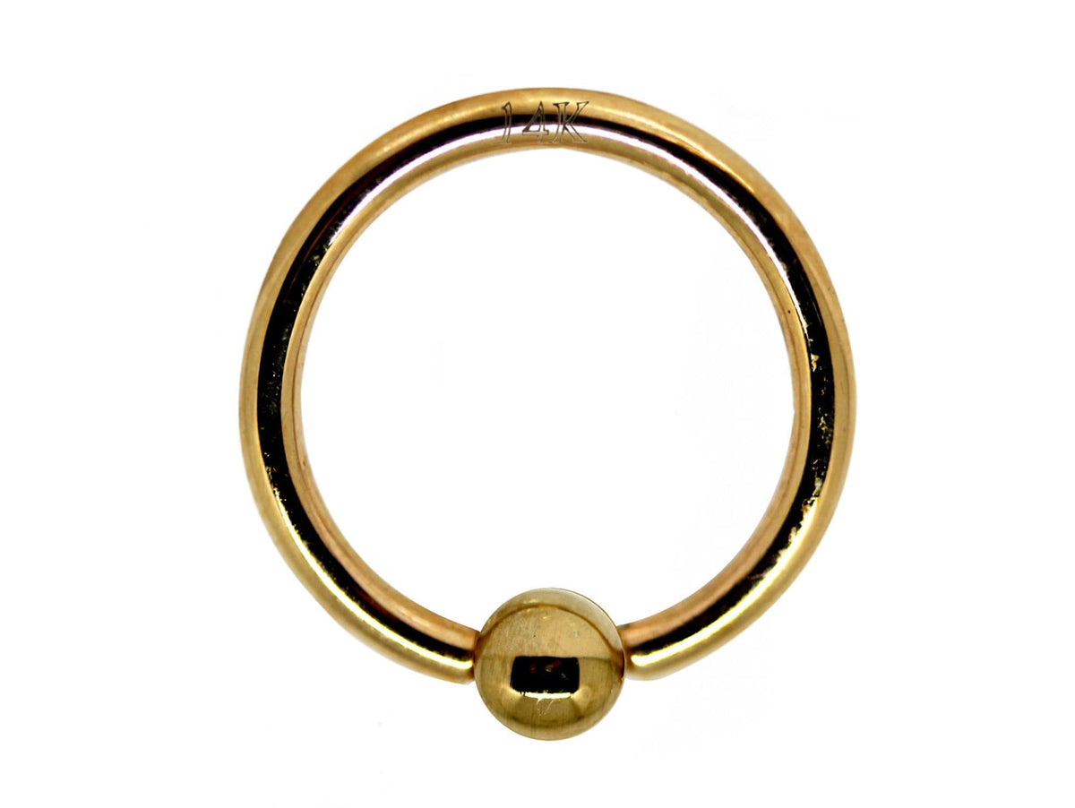 14K Gold Captive Bead Ring: BCR Body Piercing Jewelry