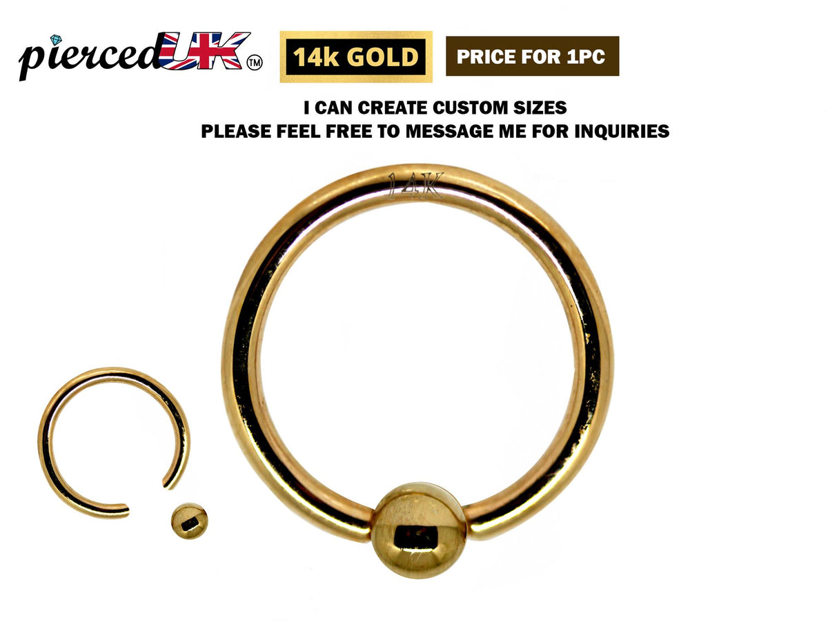 14K Gold Captive Bead Ring: BCR Body Piercing Jewelry