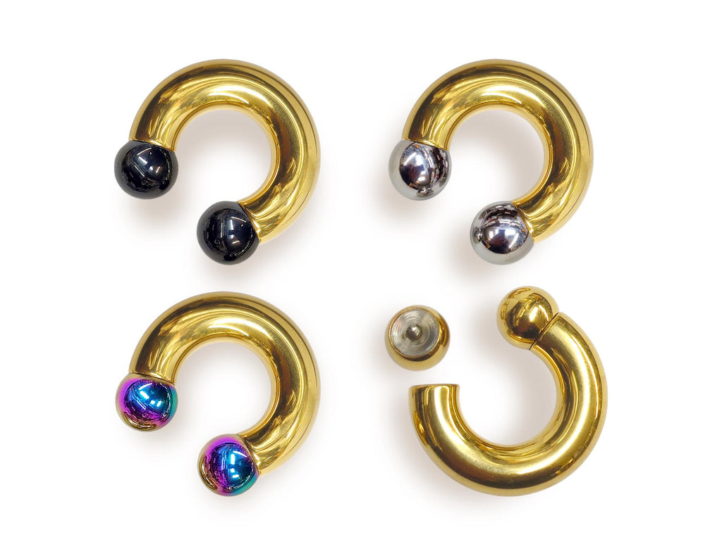 Gold Prince Albert Ring: Surgical Steel Horseshoe Barbell (16ga-00ga
