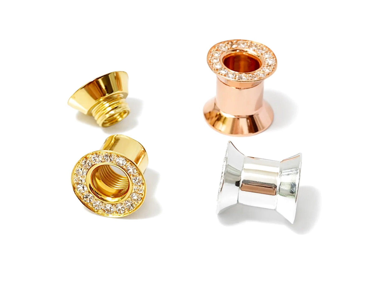 Silver Screw double plug ear gauges stretchers with gemstones - (1 piece)