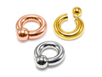 Silver Septum Nose Jewelry 14K 4 Micron Gold - Captive Bead Ring Screw Ball Prince Albert