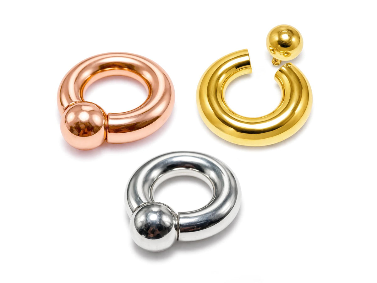 Silver Septum Nose Jewelry 14K 4 Micron Gold - Captive Bead Ring Screw Ball Prince Albert