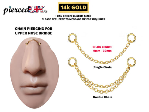 14K Gold Bridge Piercing Chain: Handmade Nose Jewelry