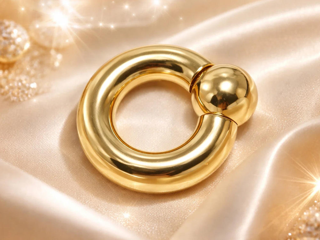 Silver Septum Nose Jewelry 14K 4 Micron Gold - Captive Bead Ring Screw Ball Prince Albert