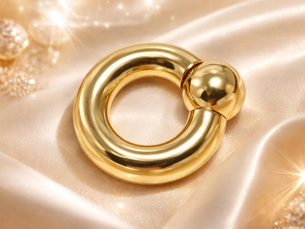 Silver Septum Nose Jewelry 14K 4 Micron Gold - Captive Bead Ring Screw Ball Prince Albert