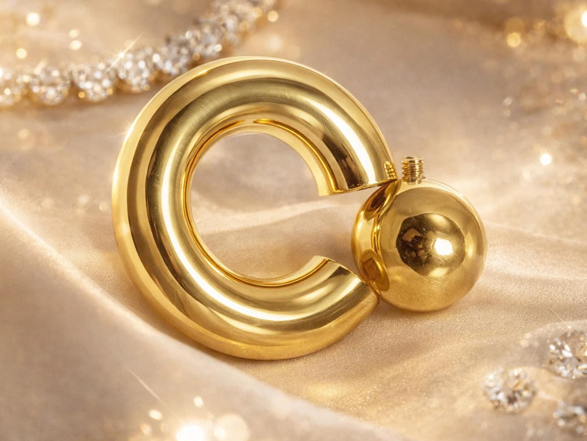 Silver Septum Nose Jewelry 14K 4 Micron Gold - Captive Bead Ring Screw Ball Prince Albert