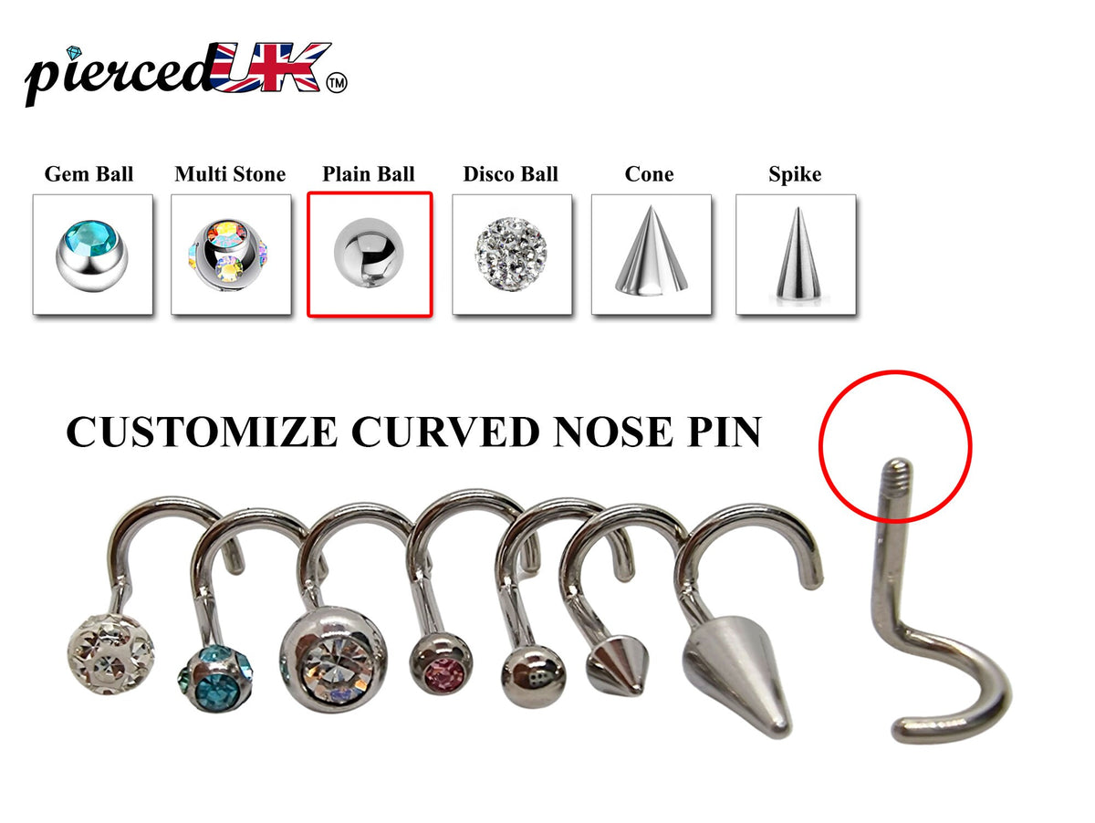 Surgical Steel Nose Ring: Customizable Cone, Spike, Gem, Crystal Studs