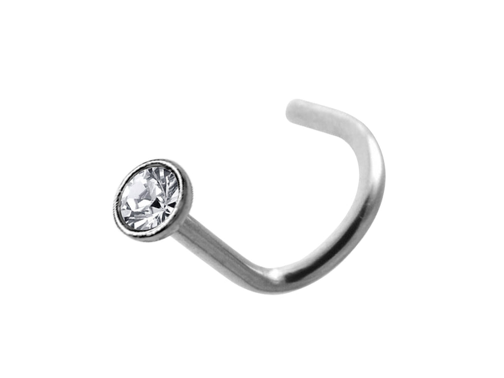 Titanium Nose Stud: 18G Nostril Screw with 2.5mm Crystal