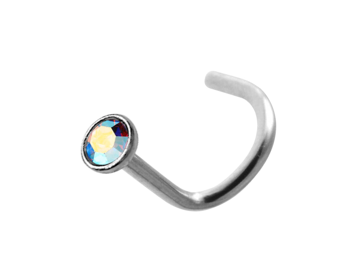 Titanium Nose Stud: 18G Nostril Screw with 2.5mm Crystal
