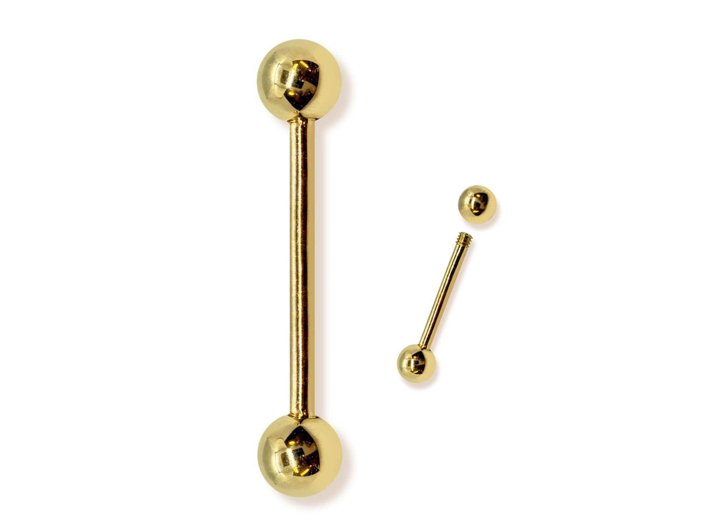 14K Gold Barbell Piercing: 16G/14G, 6mm-24mm Body Jewelry