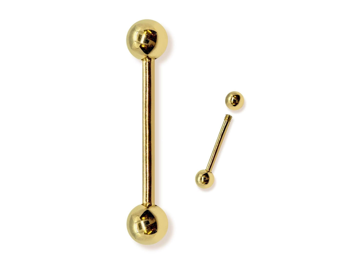 14K Gold Barbell Piercing: 16G/14G, 6mm-24mm Body Jewelry