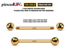 14K Gold Barbell Piercing: 16G/14G, 6mm-24mm Body Jewelry