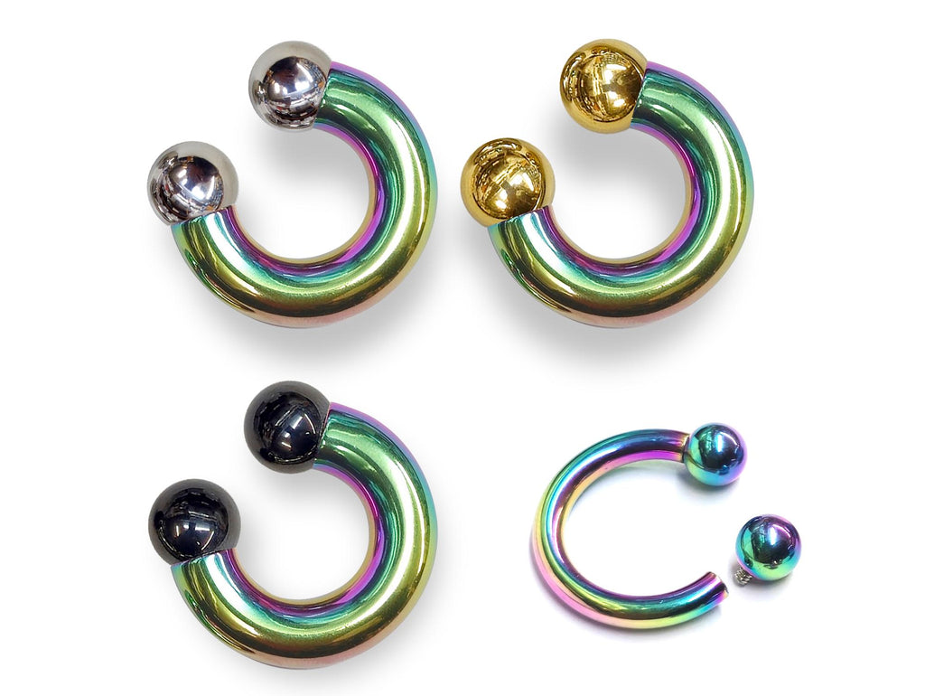 Rainbow Prince Albert Ring: Surgical Steel Horseshoe Barbell - 10ga to 00ga