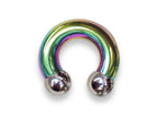 Rainbow Prince Albert Ring: Surgical Steel Horseshoe Barbell - 10ga to 00ga