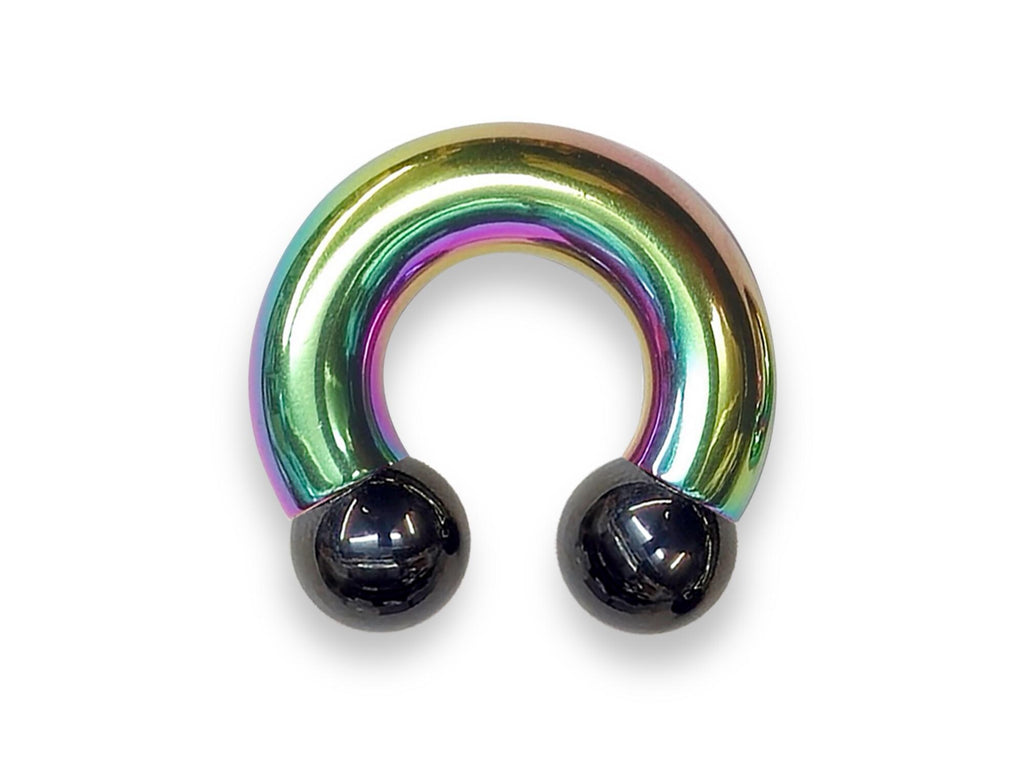 Rainbow Prince Albert Ring: Surgical Steel Horseshoe Barbell - 10ga to 00ga