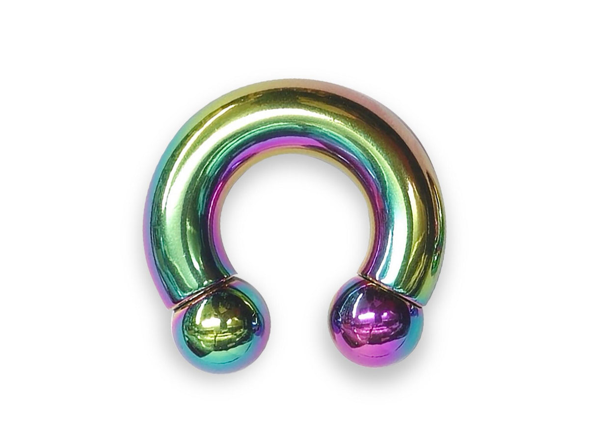 Rainbow Prince Albert Ring: Surgical Steel Horseshoe Barbell - 10ga to 00ga