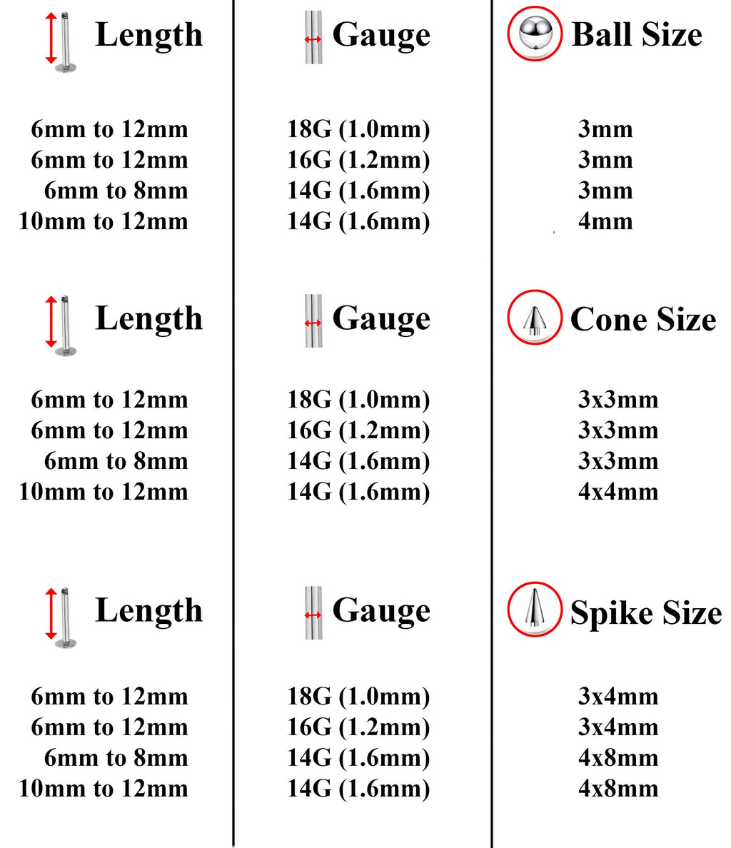 Surgical Steel Labret Stud Set: Spike, Ball, Cone Lip Piercing (3pcs)
