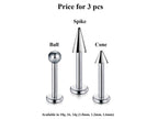 Surgical Steel Labret Stud Set: Spike, Ball, Cone Lip Piercing (3pcs)