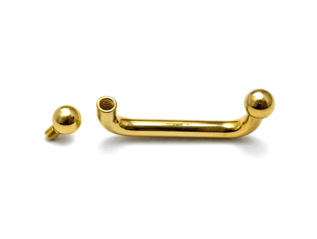 14K Gold Staple barbell Surface Dermal Implant with Internally Threaded Top Ball