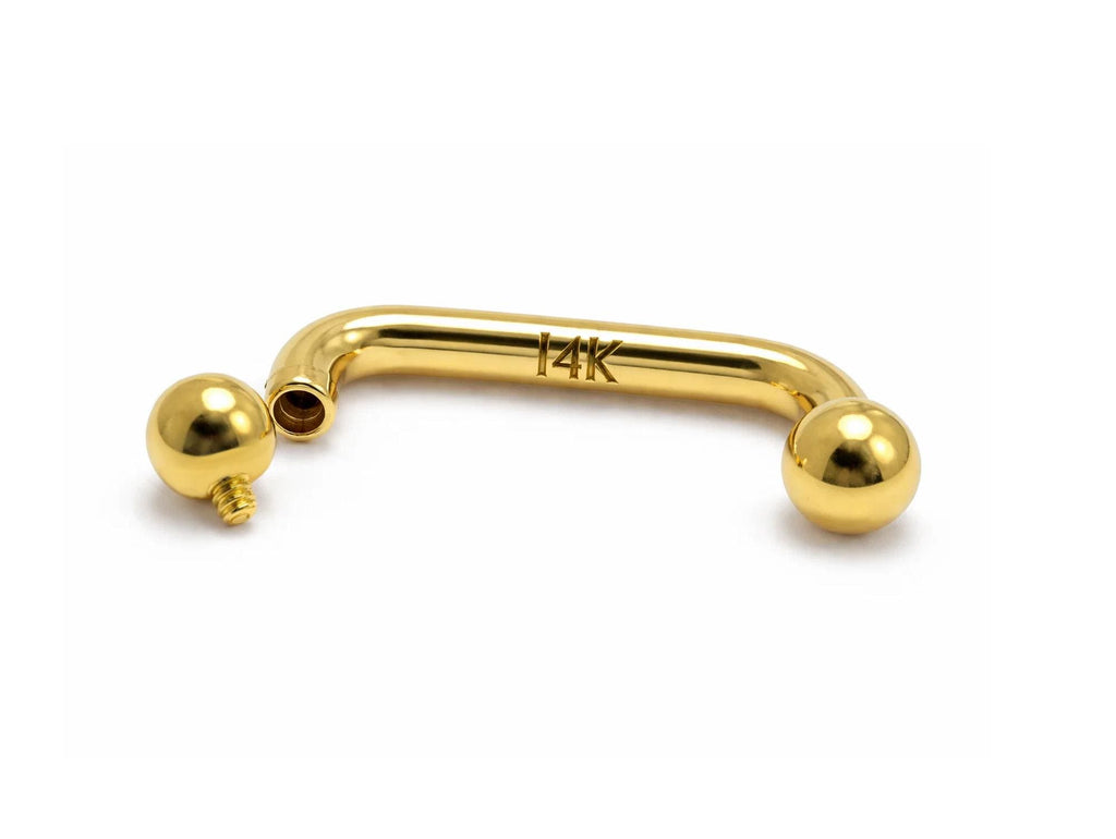 14K Gold Staple barbell Surface Dermal Implant with Internally Threaded Top Ball