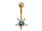 14K Gold Star Crystal Belly Bar: Fine Body Piercing
