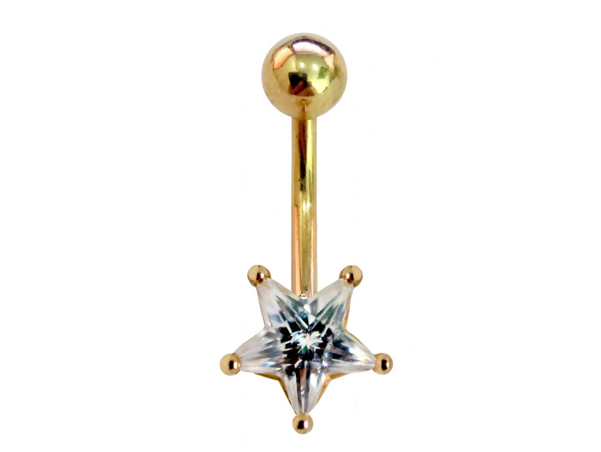 14K Gold Star Crystal Belly Bar: Fine Body Piercing