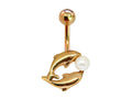 14K Gold Dolphin Belly Button Ring: Pearl Navel Piercing