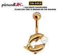 14K Gold Dolphin Belly Button Ring: Pearl Navel Piercing