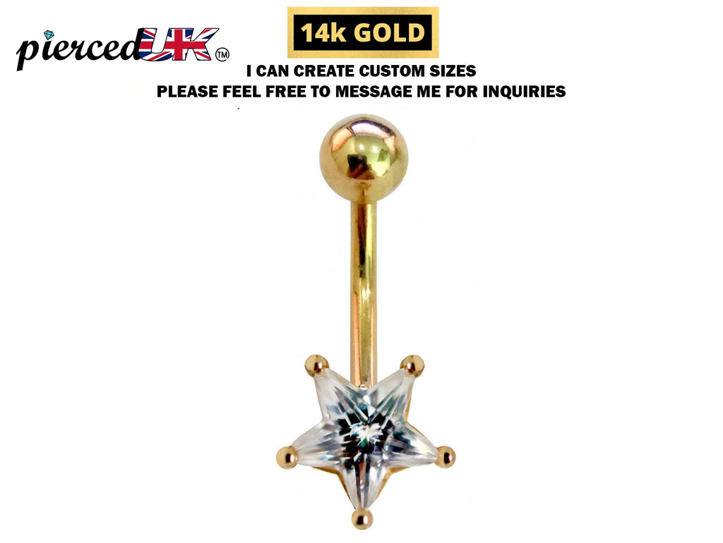 14K Gold Star Crystal Belly Bar: Fine Body Piercing