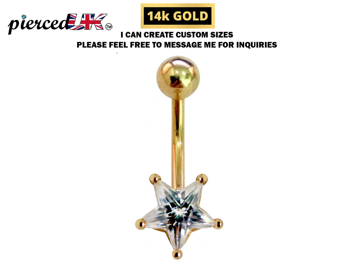 14K Gold Star Crystal Belly Bar: Fine Body Piercing