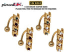 14K Gold Belly Ring: Reverse Loop Navel Jewelry with Crystals