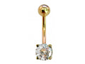 14K Gold Belly Bar: Crystal Navel Ring (14G x 10mm)