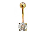 14K Gold Belly Bar: Crystal Navel Ring (14G x 10mm)
