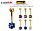 14K Gold Belly Bar: Crystal Navel Ring (14G x 10mm)