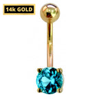 14K Gold Belly Bar: Crystal Navel Ring (14G x 10mm)