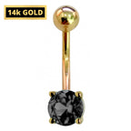 14K Gold Belly Bar: Crystal Navel Ring (14G x 10mm)