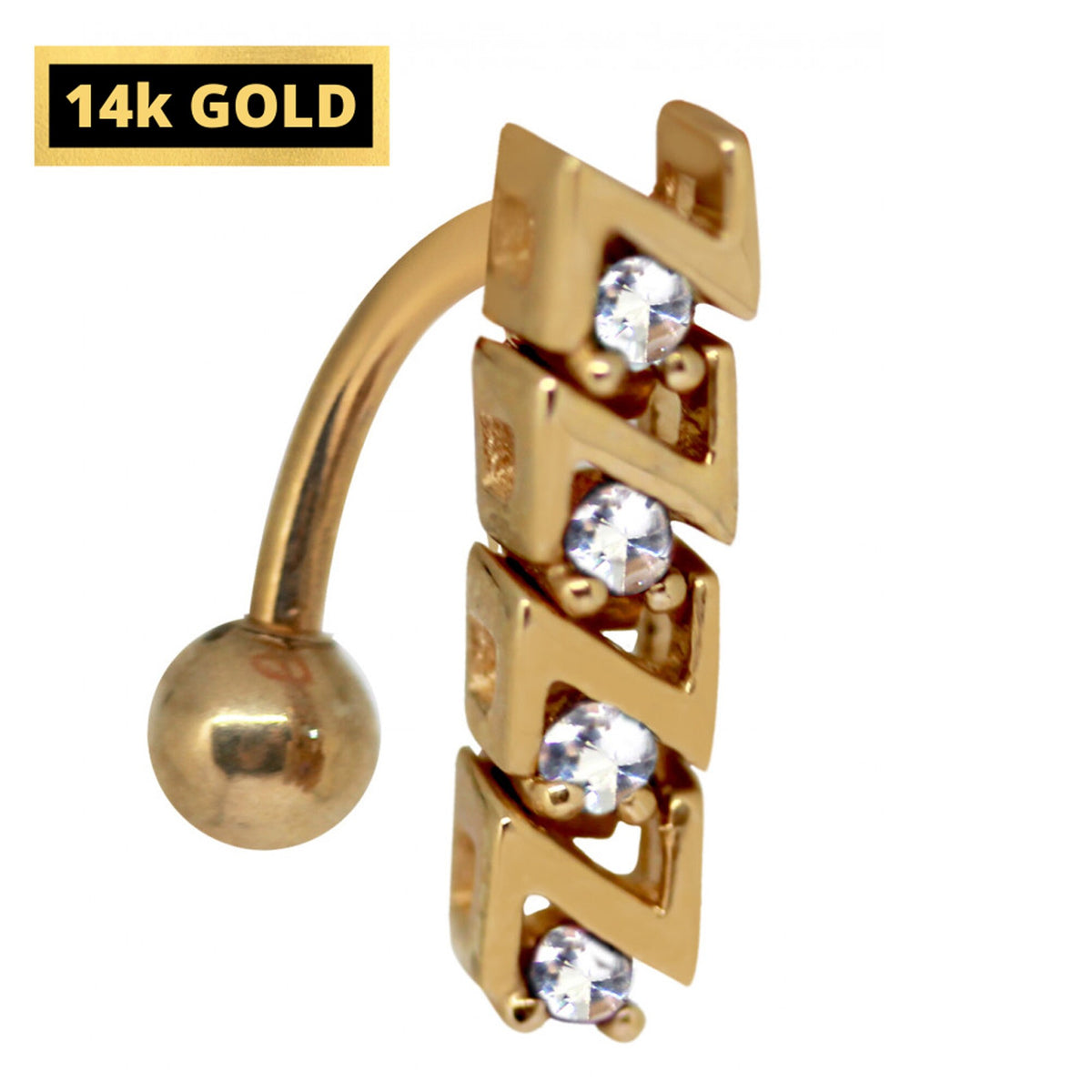 14K Gold Belly Ring: Reverse Loop Navel Jewelry with Crystals