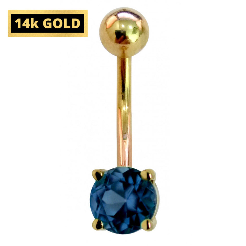 14K Gold Belly Bar: Crystal Navel Ring (14G x 10mm)